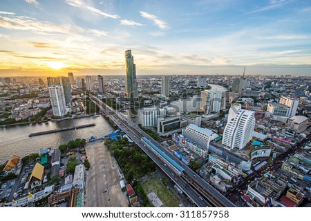 BANGKOK, THAILAND - August 22, 2015 : Landscape of Bangkok city in night time with bird view. This place is very popular that tourists like to take photos on top view of Bangkok.
