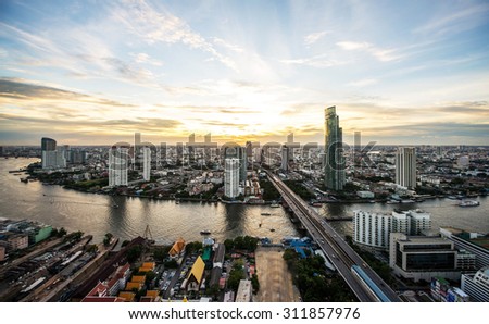 BANGKOK, THAILAND - August 22, 2015 : Landscape of Bangkok city in night time with bird view. This place is very popular that tourists like to take photos on top view of Bangkok.