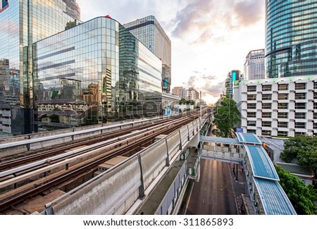 Bangkok, Thailand - August 18, 2015: The Bangkok Mass Transit System, known as BTS or Skytrain, is an elevated rapid transit system in Bangkok. The system consists of 34 stations along two lines.