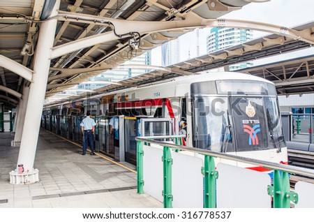 Bangkok, Thailand - September 11, 2015: The Bangkok Mass Transit System, known as BTS or Skytrain, is an elevated rapid transit system in Bangkok. The system consists of 34 stations along two lines.