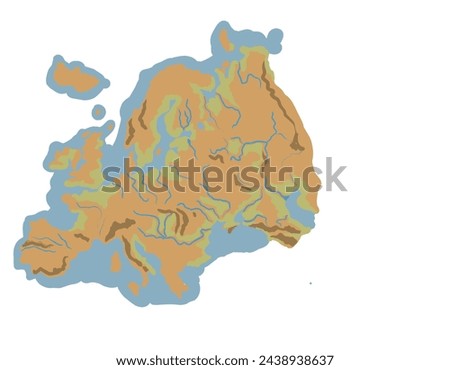 Europe continent hand drawn map globe geography rivers mountains banks background atlas geographical for children