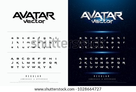 Technology alphabet silver metallic and effect designs for logo; Poster; Invitation. Exclusive Letters Typography regular font digital and sport concept. vector illustrator