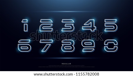 Technology number abstract neon font and alphabet. Numbers techno effect logo designs. Typography digital space concept. vector illustration