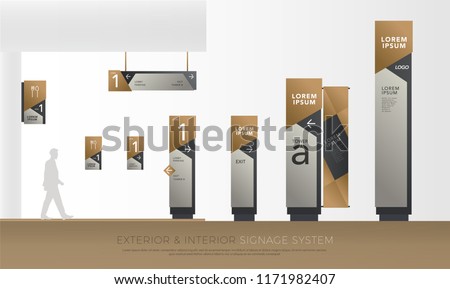 exterior and interior green eco signage concept. direction, pole, wall mount and traffic signage system design template set. empty space for logo, text corporate identity