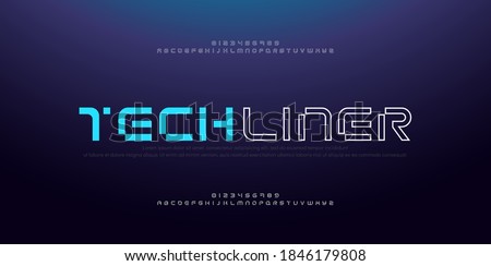 Abstract modern thin line font alphabet. Technology digital neon fonts and numbers. Typography typeface uppercase number. vector illustration