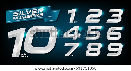 Set of metal numbers. Vector silver numbers. 1, 2, 3, 4, 5, 6, 7, 8, 9, 10, logo design