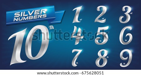 Set of metal numbers. Vector silver numbers. 1, 2, 3, 4, 5, 6, 7, 8, 9, 10, logo design