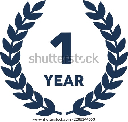 1st Year Anniversary Vector Illustration in EPS format, depicting the number '1' alongside the word 'YEAR' to celebrate a first anniversary milestone. This elegant design is accented by laurel leaves.