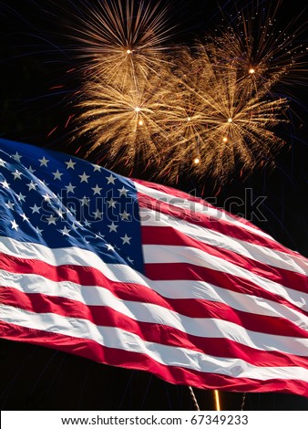 The American Flag And Fireworks From Independence Day Stock Photo ...