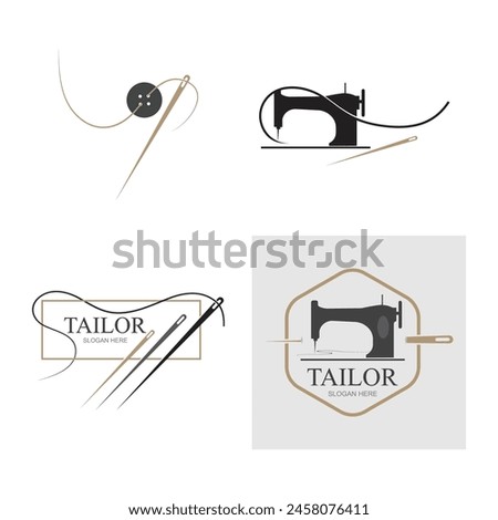 collection of logos and symbols of tailor with needle and thread isolated on white background