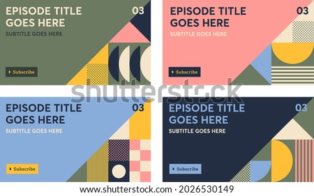 Geometric composition social media youtube thumbnail cover art template bundle with modern style and vibrant colour palette