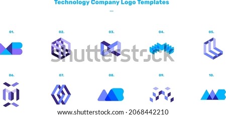 Technology company vector logo bundle templates with blue colour palette, infinity, isometric, overlay, hexagon, letter M B, geometric, geometry, infinity, intersect