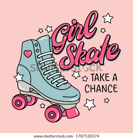 VECTOR ILLUSTRATION OF A ROLLER SKATE WITH STARS, SLOGAN PRINT