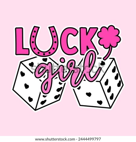 PINK LUCKY GIRL PRINT WITH A CLOVER, DICES AND A HORSHOE