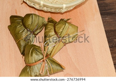 Homemade sticky rice dumpling with generous fillings / Rice dumplings or chang / Chang  are eaten by the Chinese during the Duanwu festival