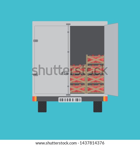 Truck with opened door and tomatoes inside