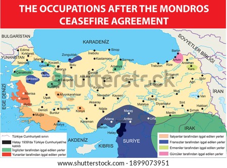 the occupations after the mondros ceasefire agreement turkish history map Stock fotó © 