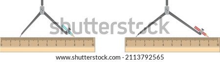 mathematical expression of the lengths formed by two compasses on brown rulers