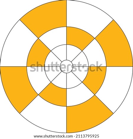 The areas formed by the passion-shaped geometric shape on the round orange target board Stok fotoğraf © 