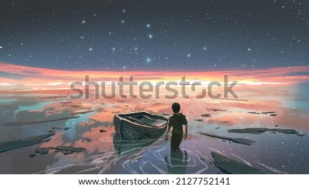 Similar – Image, Stock Photo Reflection of the sky in the harbour basin at sunset