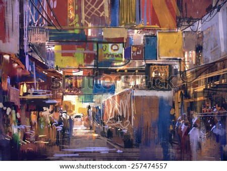 digital painting of colorful market,illustration