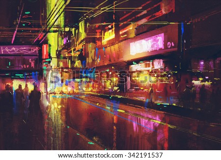 Similar – Image, Stock Photo light paintings Night life