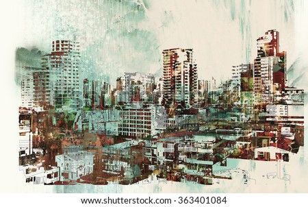 cityscape with abstract textures,illustration painting