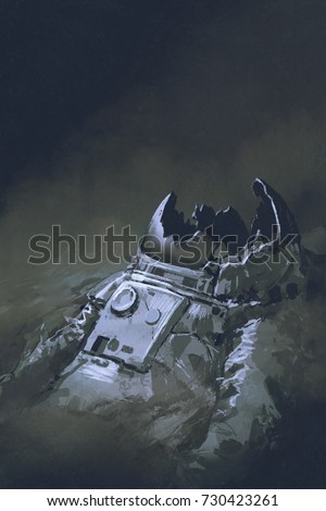 the remains of the astronaut in dark background, digital art style, illustration painting