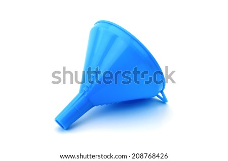 Blue plastic funnel isolated on a white background