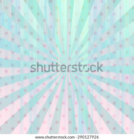 Colorful party background with blurry polka dots on sunburst pattern. Illustration.