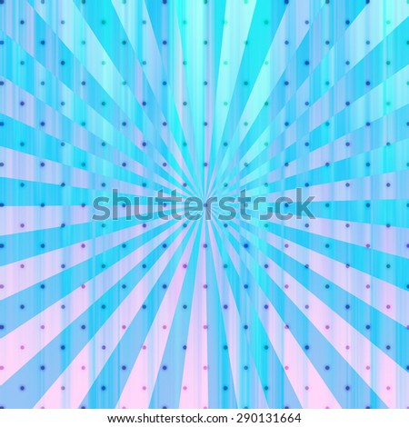 Colorful party background with blurry polka dots on sunburst pattern. Illustration.