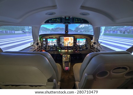 KUNOVICE, CZECH REPUBLIC - MAY 15 2015. Piper Meridian flight simulator cockpit at Kunovice.