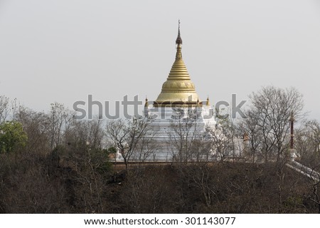 Golden pagodas is on Sagaing Hill, Myamar. View frm the top of this hill.