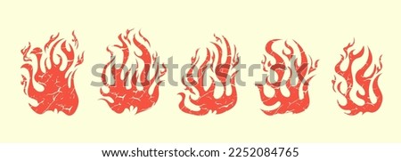 Hand drawn fire illustration on yellow background for element design. silhouette of flames in set.