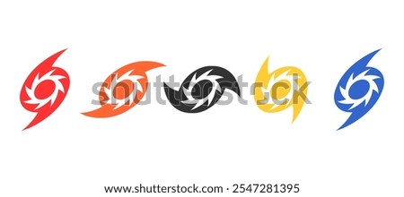 Hurricane disaster symbol design in set. Illustration for information, education, warning, advertising