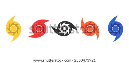 Hurricane disaster symbol design in set. Illustration for information, education, warning, advertising