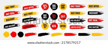 Collection of brush stroke sale, stickers and tags banners, sales label collection suitable for design promotion media