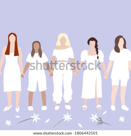 Peaceful Protests in Belarus. Women in white standing in a chain against police brutality and violence. Concept for female power and fight against dictatorship, repressions and sexism in Belarus.