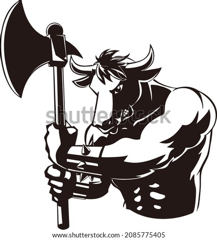 ilustration of a minotaur whith ax weapon.for a symbol or emblem