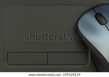 Laptop can control by both mouse and touch-pad. Empty space of the touch-pad in this picture can fill any word in it.