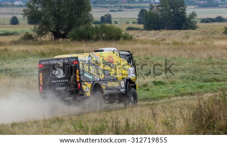Szczecin, Poland - August 30th: KM Racing truck number 301 during FIA CROSS COUNTRY RALLY WORLD CUP 2015 on August 30, 2015 in Szczecin, Poland