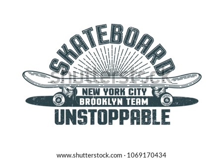 Skateboard logo in the style of hand-drawn hipster print. Grunge texture is on separate layer and is easily turned off.