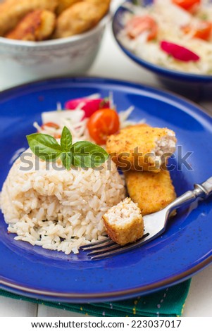 turkey cutlet with rice and vegetables