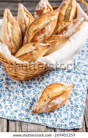 Italian bread/buns Ciriola Romana. Buns in the basket