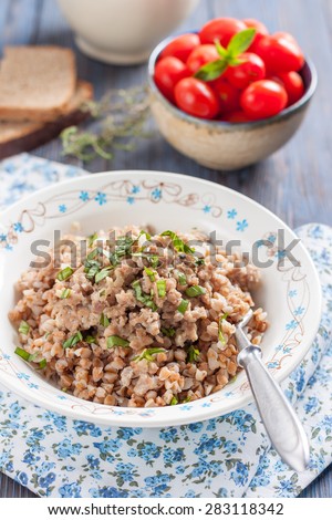 buckwheat porridge with minced meat. Russian kitchen