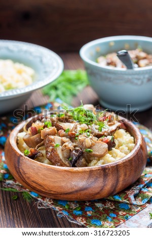 millet porridge with bacon and porcini mushrooms. Russian kitchen