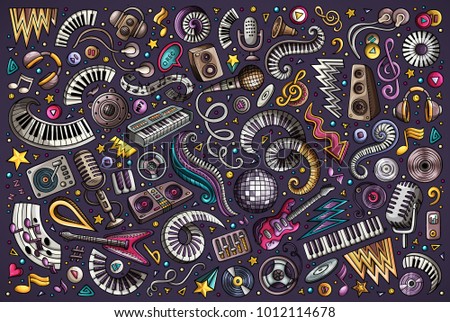Colorful Vector Hand Drawn Doodles Cartoon Set Of Disco Music Objects And Elements