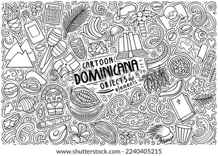 Cartoon vector doodle set of Dominican Republic traditional symbols, items and objects