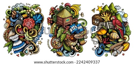 Honduras cartoon vector doodle designs set. Colorful detailed compositions with lot of Honduran objects and symbols. Isolated on white illustrations