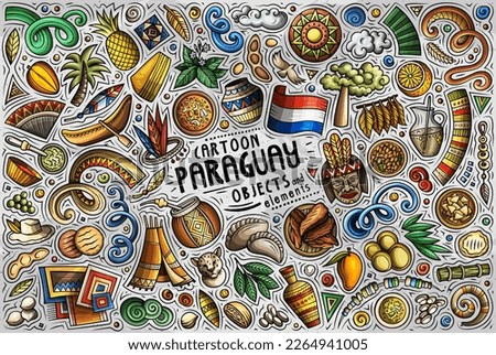 Cartoon vector doodle set of Paraguay traditional symbols, items and objects